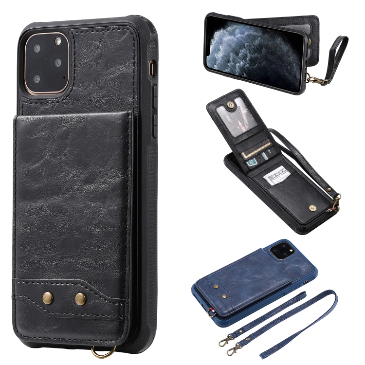 For iPhone 11 Pro Max Vertical Flip Shockproof Leather Protective Case with Long Rope, Support Card Slots & Bracket & Photo Holder & Wallet Function(Black)
For iPhone 11 Pro Max Vertical Flip Shockproof Leather Protective Case with Long Rope, Support Card Slots & Bracket & Photo Holder & Wallet Function(Black)