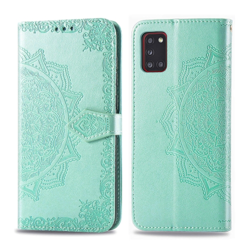For Galaxy A31 Embossed Mandala Pattern PC + TPU Horizontal Flip Leather Case with Holder & Card Slots(Green)
For Galaxy A31 Embossed Mandala Pattern PC + TPU Horizontal Flip Leather Case with Holder & Card Slots(Green)