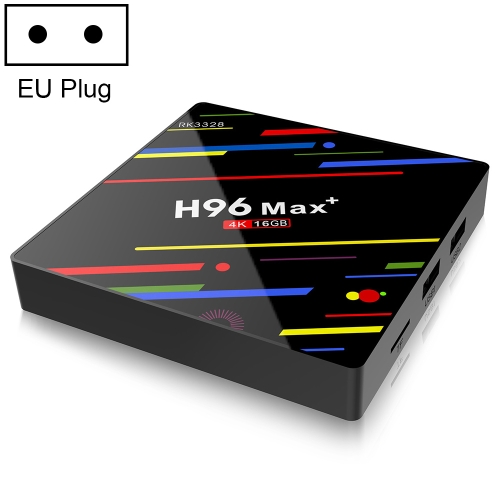 

H96 Max+ 4K Ultra HD LED Display Media Player Smart TV Box with Remote Controller, Android 9.0, Voice Version, RK3328 Quad-Core 64bit Cortex-A53, 2GB+16GB, TF Card / USBx2 / AV / Ethernet, Plug Specification:EU Plug