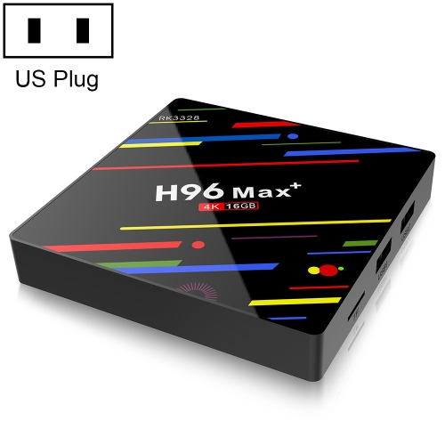 

H96 Max+ 4K Ultra HD LED Display Media Player Smart TV Box with Remote Controller, Android 9.0, RK3328 Quad-Core 64bit Cortex-A53, 2GB+16GB, Support TF Card / USBx2 / AV / Ethernet, Plug Specification:US Plug