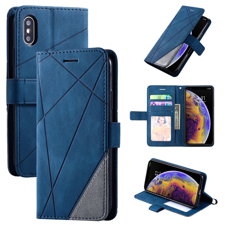 For iPhone XS / X Skin Feel Splicing Horizontal Flip Leather Case with Holder & Card Slots & Wallet & Photo Frame(Blue)
For iPhone XS / X Skin Feel Splicing Horizontal Flip Leather Case with Holder & Card Slots & Wallet & Photo Frame(Blue)