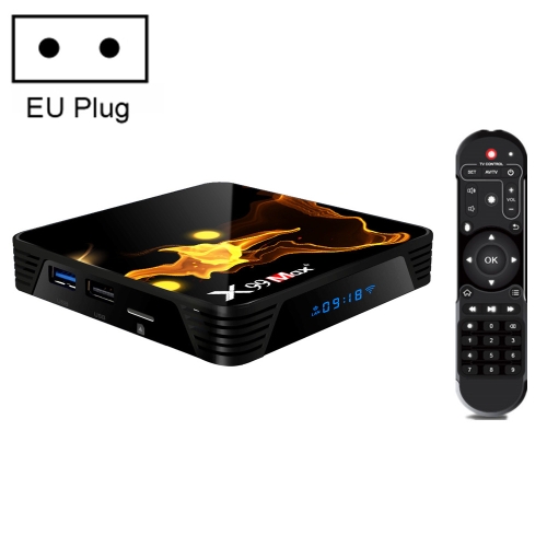

X99 Max+ 8K Smart TV Box, Android 9.0, Amlogic S905X3 Quad-Core Cortex-A55,4GB+128GB, Support LAN, HDMI, 2.4G/5G WiFi, USBx2,TF Card, EU Plug