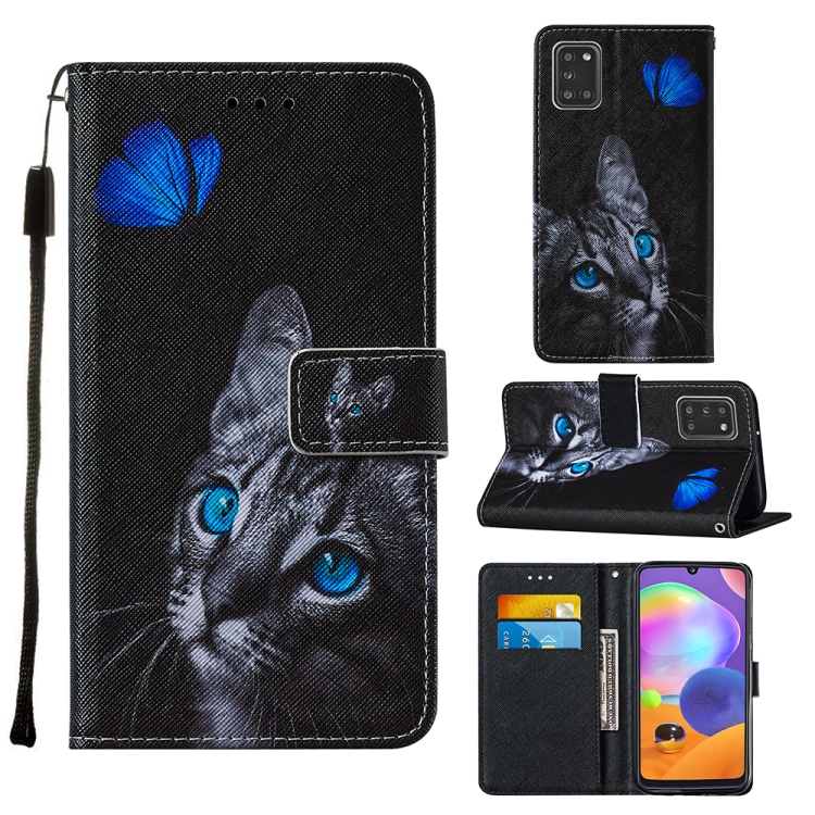 For Samsung Galaxy A31 Cross Texture Painting Pattern Horizontal Flip Leather Case with Holder & Card Slots & Wallet & Lanyard(Blue Butterfly Cat Eyes)
For Samsung Galaxy A31 Cross Texture Painting Pattern Horizontal Flip Leather Case with Holder & Card Slots & Wallet & Lanyard(Blue Butterfly Cat Eyes)