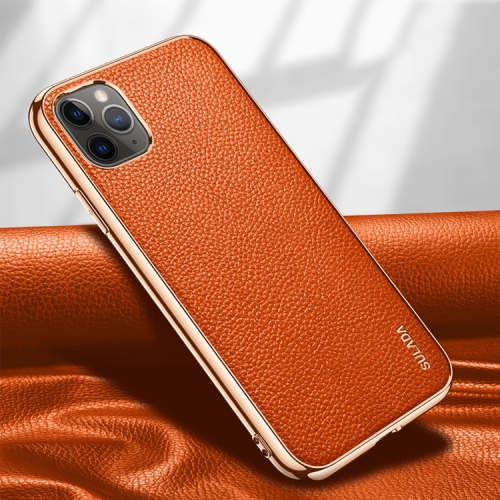 

For iPhone 11 Pro SULADA Litchi Texture Leather Electroplated Shckproof Protective Case(Orange)