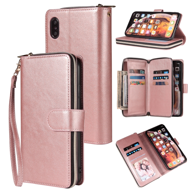 For iPhone XR Zipper Wallet Bag Horizontal Flip PU Leather Case with Holder & 9 Card Slots & Wallet & Lanyard & Photo Frame(Rose Gold)
For iPhone XR Zipper Wallet Bag Horizontal Flip PU Leather Case with Holder & 9 Card Slots & Wallet & Lanyard & Photo Frame(Rose Gold)