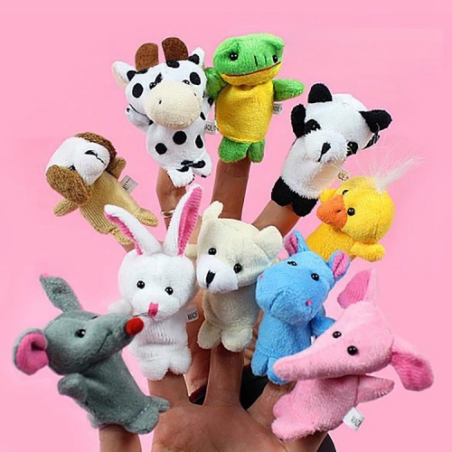

10 PCS Story Telling Kids Puppets Cute Zoo Farm Animal Cartoon Finger Plush Toy Hand Dolls, Random Color Delivery
