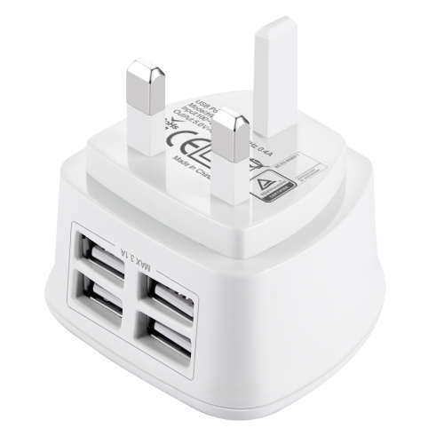 

[BS Certificate] HAWEEL UK Plug 4 USB Ports Max 3.1A Travel Charger, Private Mold with Patent, For iPhone, iPad, Galaxy, Huawei, Xiaomi, LG, HTC and other Smart Phones(White)