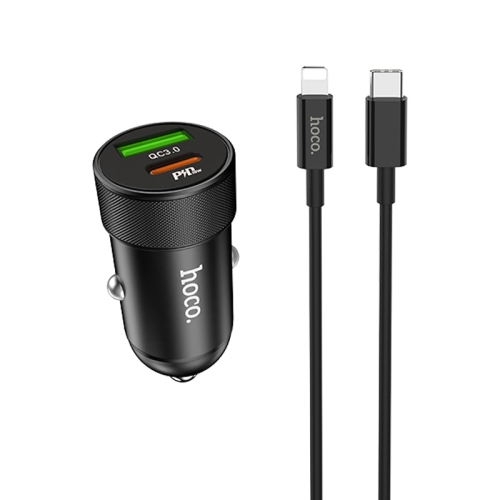 

hoco Z32B Fast Reach 27W 4.5A PD + QC3.0 Car Charger with 1m Type-C to 8 Pin Cable(Black)