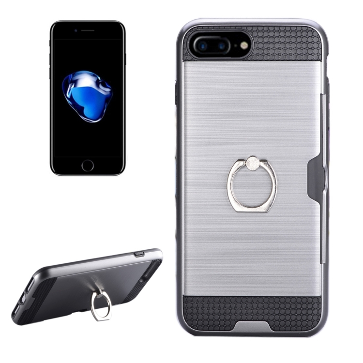 For iPhone 8 Plus & 7 Plus Texture Metal Protective Back Case with Ring Holder Stand & Card Slot(Grey)
For iPhone 8 Plus & 7 Plus Texture Metal Protective Back Case with Ring Holder Stand & Card Slot(Grey)