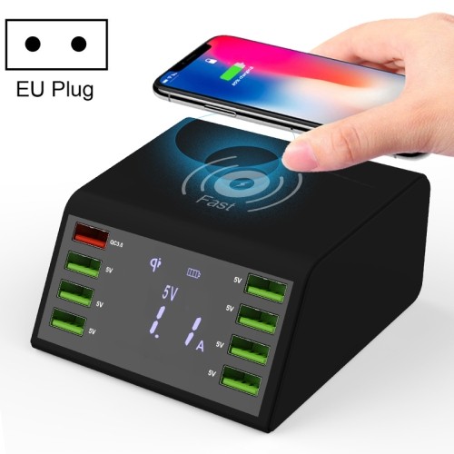 838W 9 in 1 QC 3.0 USB Interface + 7 USB Ports + QI Wireless Fast Charging Multi-function Charger with LED Display, EU Plug(Black)
838W 9 in 1 QC 3.0 USB Interface + 7 USB Ports + QI Wireless Fast Charging Multi-function Charger with LED Display, EU Plug(Black)