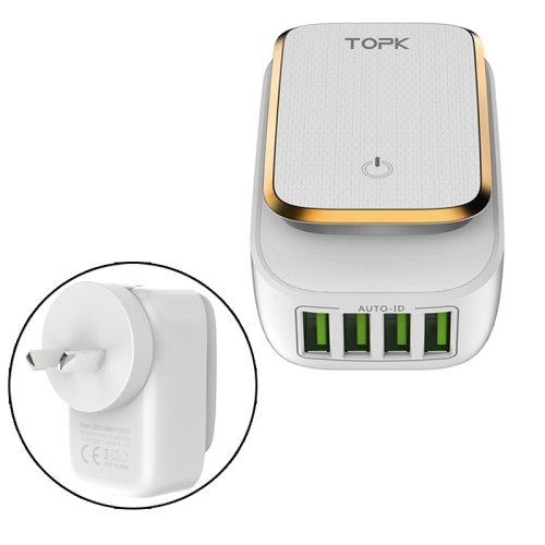 TOPK 4405 4.4A 4 Ports LED Light USB Charger Travel Adapter, US Plug + AU Conversion Head
TOPK 4405 4.4A 4 Ports LED Light USB Charger Travel Adapter, US Plug + AU Conversion Head