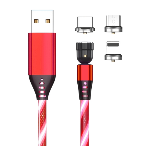

3 in 1 2.4A USB to 8 Pin + Micro USB + USB-C / Type-C 540 Degree Bendable Streamer Magnetic Data Cable, Cable Length: 1m (Red)