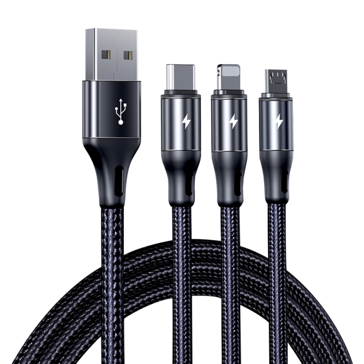 ROCK G18 Flash Charge Series 3 in 1 Data Cable USB to 8PIN + USB-C / Type-C + Micro USB Charging Cable, Cable Length: 120cm
ROCK G18 Flash Charge Series 3 in 1 Data Cable USB to 8PIN + USB-C / Type-C + Micro USB Charging Cable, Cable Length: 120cm