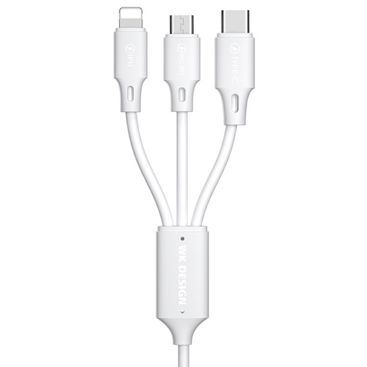 WK WDC-103 3A 3 In 1 8 Pin + Micro USB + Type-C / USB-C Fullspeed Pro Charging Data Cable, Length: 1.15m (White)
WK WDC-103 3A 3 In 1 8 Pin + Micro USB + Type-C / USB-C Fullspeed Pro Charging Data Cable, Length: 1.15m (White)