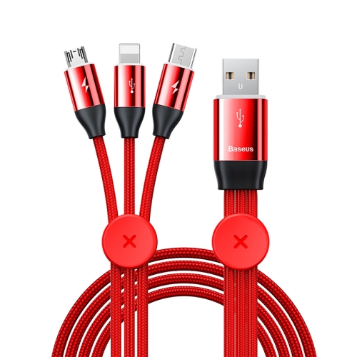 

Baseus Car Co-sharing 1m 3.5A 3 in 1 USB to USB-C / Type-C + 8Pin + Micro USB Data Syn Charging Cable(Red)
