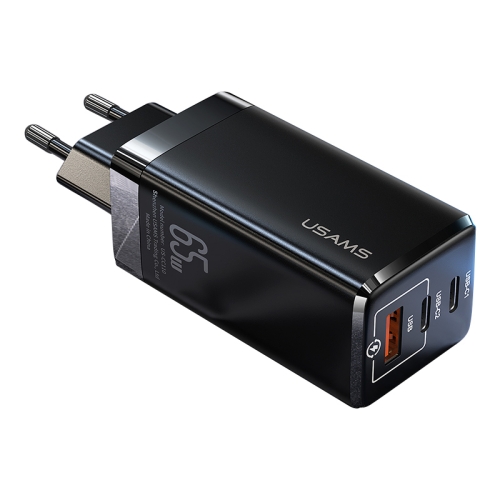 

USAMS US-CC110 T33 65W Mini GaN Three Ports Fast Charging USB Charger Power Adapter, EU Plug(Black)