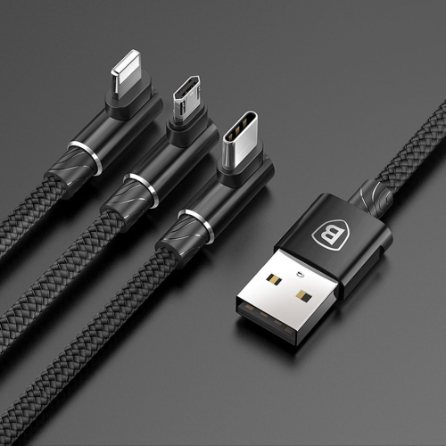 

Baseus 1.2m 3.5A Braided 3 in 1 L-type Micro USB + 8 Pin + Type-C Fast Charge Data Syn Cable, For iPhone, Galaxy, Huawei, Xiaomi, LG, HTC and Other Smart Phones(Black)