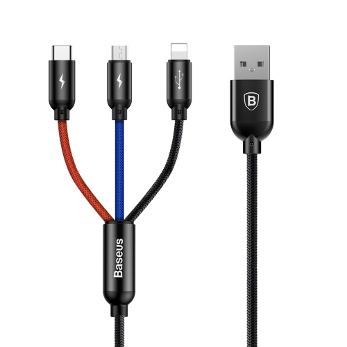 

Baseus 3.5A Fast Charging Code Color Braided Cord 3 in 1 Micro USB + 8 Pin + Type-C Charge Data Syn Cable, For iPhone, Galaxy, Huawei, Xiaomi, LG, HTC and Other Smart Phones