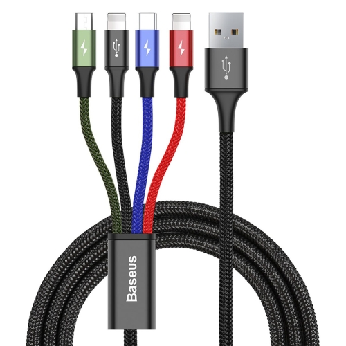 1.2m Baseus 4 in 1 Rapid Series 3.5A USB to 2 x 8Pin + USB-C / Type-C + Micro USB Cable, For iPhone XR / iPhone XS MAX / iPhone X & XS / iPhone 8 & 8 Plus / iPhone 7 & 7 Plus / iPhone 6 & 6s & 6 Plus & 6s Plus / iPad (Black)
1.2m Baseus 4 in 1 Rapid Series 3.5A USB to 2 x 8Pin + USB-C / Type-C + Micro USB Cable, For iPhone XR / iPhone XS MAX / iPhone X & XS / iPhone 8 & 8 Plus / iPhone 7 & 7 Plus / iPhone 6 & 6s & 6 Plus & 6s Plus / iPad (Black)
