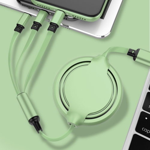 

3.5A Liquid Silicone 3 in 1 USB to USB-C / Type-C + 8Pin + Micro USB Retractable Data Syn Charging Cable (Green)