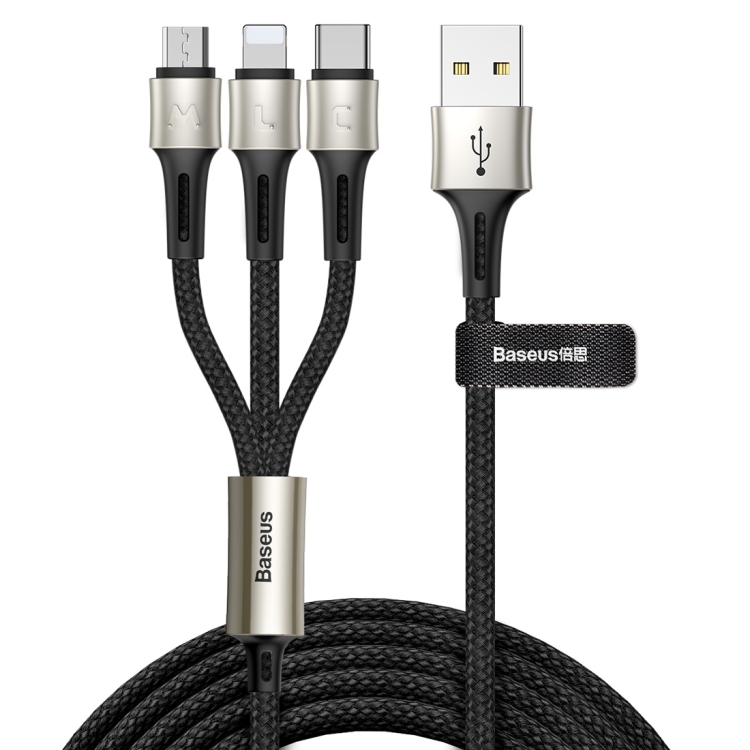 Baseus 3 In 1 3.5A Micro USB + 8 Pin + Type-C / USB-C Charging Cable, Length : 1.2m(Black)
Baseus 3 In 1 3.5A Micro USB + 8 Pin + Type-C / USB-C Charging Cable, Length : 1.2m(Black)