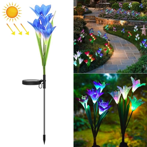

Simulated Lily Flower 4 Heads Solar Powered Outdoor IP55 Waterproof LED Decorative Lawn Lamp, White Light (Blue)