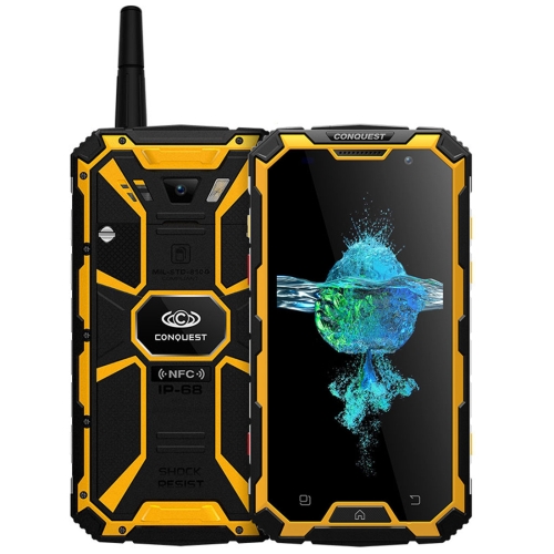 

Conquest S8+, 4GB+64GB, Walkie Talkie Function, 6000mAh Battery, IP68 Waterproof Dustproof Shockproof Anti-pressure Explosion-proof, Fingerprint Identification, 5.0 inch Android 6.0 MTK6755 Octa Core up to 2.0GHz, Network: 4G, NFC, OTG, IR(Yellow)