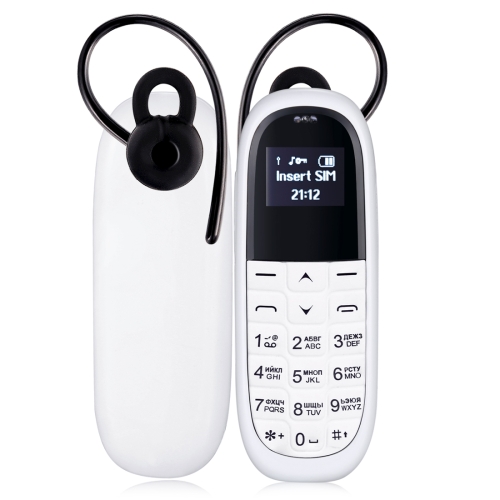 

AIEK KK1 Mini Mobile Phone, Russian Keyboard, Hands Free Bluetooth Dialer Headphone, MTK6261DA, Anti-Lost, Single SIM, Network: 2G(White)