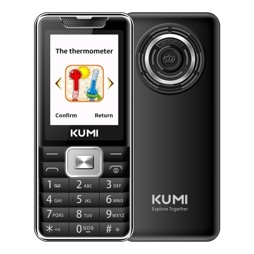 

KUMI Mi1 Mini Mobile Phone, Forehead Thermometer, 2.4 inch, MTK6261D, Bluetooth, 21 Keys, Dual SIM, SOS, FM, Network: 2G, Body Temperature Measurement (Black)