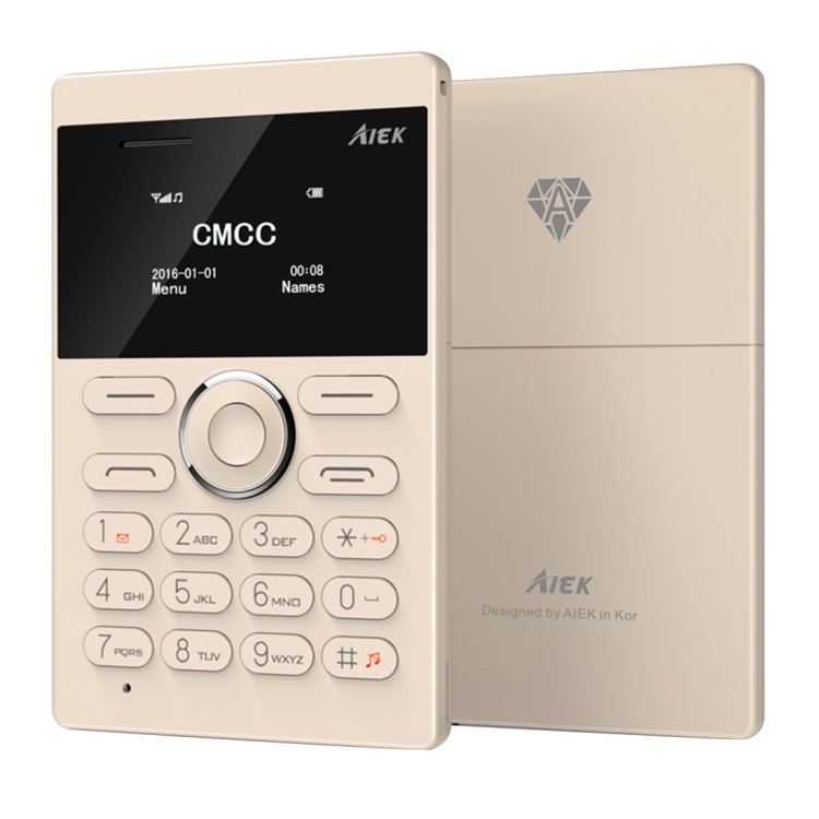 AIEK E1 Single SIM 6.5mm Thickness Card Mobile Phone, Support Bluetooth, TF Card, GSM(Gold)
AIEK E1 Single SIM 6.5mm Thickness Card Mobile Phone, Support Bluetooth, TF Card, GSM(Gold)
