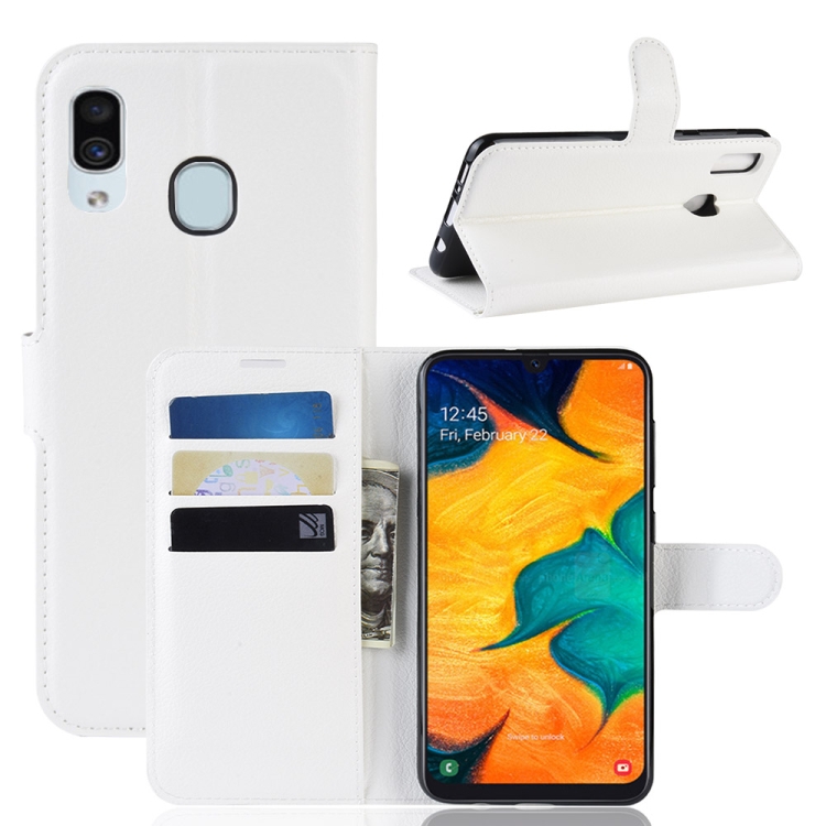 Litchi Texture Horizontal Flip Leather Case for Galaxy A20 & A30, with Wallet & Holder & Card Slots (White)
Litchi Texture Horizontal Flip Leather Case for Galaxy A20 & A30, with Wallet & Holder & Card Slots (White)