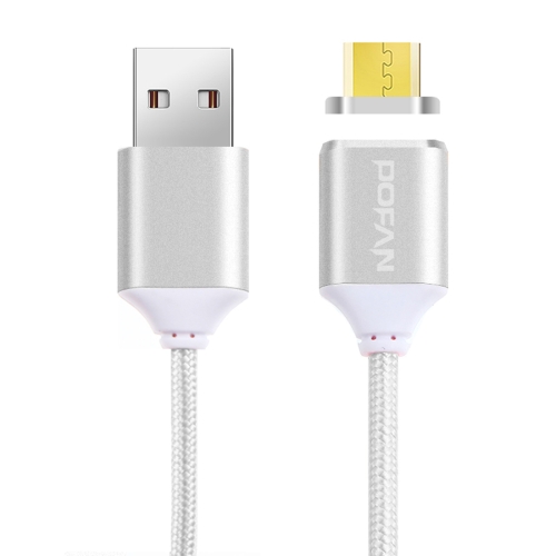 

POFAN P11 1m 2A Magnetic Micro USB to USB Weave Style Data Sync Charging Cable with LED Light, For Samsung, HTC, Sony, Huawei, Xiaomi, Meizu, CE / FCC / ROHS Certificated(Silver)