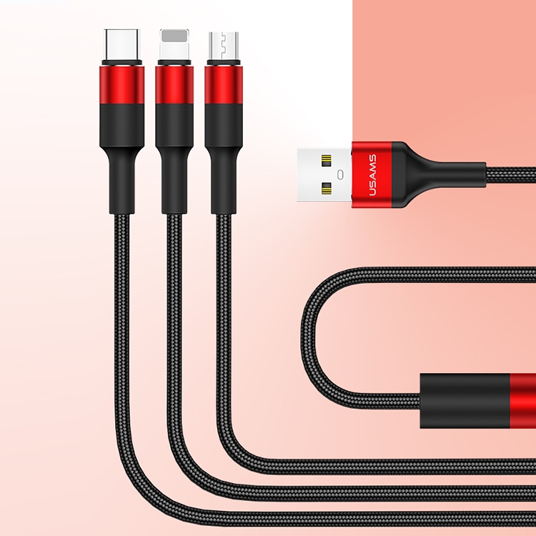 USAMS US-SJ219 U5 1.5m 3 In 1 USB to 8 Pin + Micro USB + USB-C / Type-C Braided Data Sync Charging Cable (Red)
USAMS US-SJ219 U5 1.5m 3 In 1 USB to 8 Pin + Micro USB + USB-C / Type-C Braided Data Sync Charging Cable (Red)