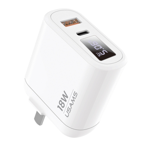 

USAMS US-CC103 T30 18W QC3.0+PD3.0 Digital Display Fast Charging Travel Charger Power Adapter, CN Plug (White)