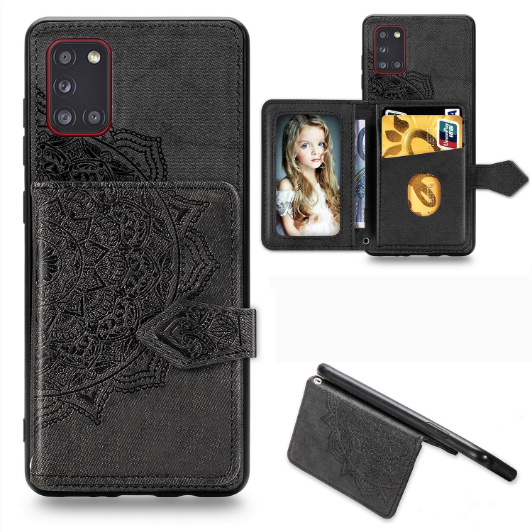For Samsung Galaxy A31 Mandala Embossed Magnetic Cloth PU + TPU + PC Case with Holder & Card Slots & Wallet & Photo Frame & Strap(Black)
For Samsung Galaxy A31 Mandala Embossed Magnetic Cloth PU + TPU + PC Case with Holder & Card Slots & Wallet & Photo Frame & Strap(Black)