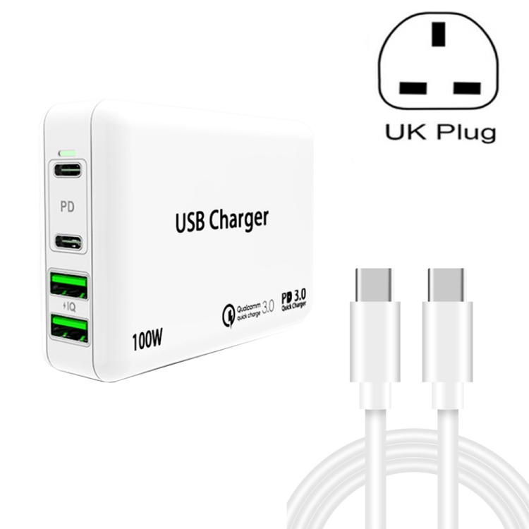 PD100W-A9 PD100W Dual Dort USB-C / Type-C + Dual USB Charger with 5A USB-C / Type-C to USB-C / Type-C Fast Charging Cable for Apple MacBook Series UK Plug
PD100W-A9 PD100W Dual Dort USB-C / Type-C + Dual USB Charger with 5A USB-C / Type-C to USB-C / Type-C Fast Charging Cable for Apple MacBook Series UK Plug