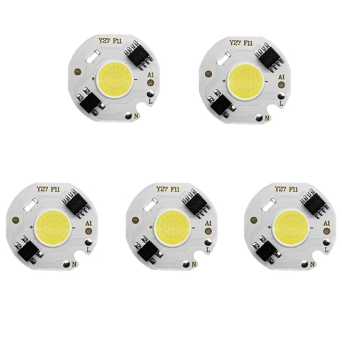 

5 pcs COB LED Light Chip AC 220V LED Bulb Light Intelligent IC Driver Bulb Light DIY Spotlight Downlight Chip Outdoor Flood Light(3W(warm white))