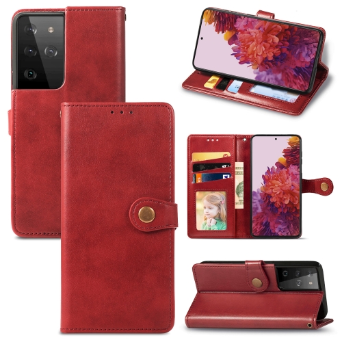 For Samsung Galaxy S21 Ultra 5G Retro Solid Color Leather Buckle Phone Case with Lanyard & Photo Frame & Card Slot & Wallet & Stand Function(Red)
For Samsung Galaxy S21 Ultra 5G Retro Solid Color Leather Buckle Phone Case with Lanyard & Photo Frame & Card Slot & Wallet & Stand Function(Red)