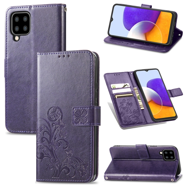 For Samsung Galaxy A22 4G Four-leaf Clasp Embossed Buckle Mobile Phone Protection Leather Case with Lanyard & Card Slot & Wallet & Bracket Function(Purple)
For Samsung Galaxy A22 4G Four-leaf Clasp Embossed Buckle Mobile Phone Protection Leather Case with Lanyard & Card Slot & Wallet & Bracket Function(Purple)