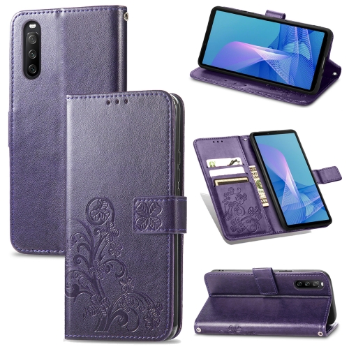 For Sony Xperia 10 III Four-leaf Clasp Embossed Buckle Mobile Phone Protection Leather Case with Lanyard & Card Slot & Wallet & Bracket Function(Purple)
For Sony Xperia 10 III Four-leaf Clasp Embossed Buckle Mobile Phone Protection Leather Case with Lanyard & Card Slot & Wallet & Bracket Function(Purple)