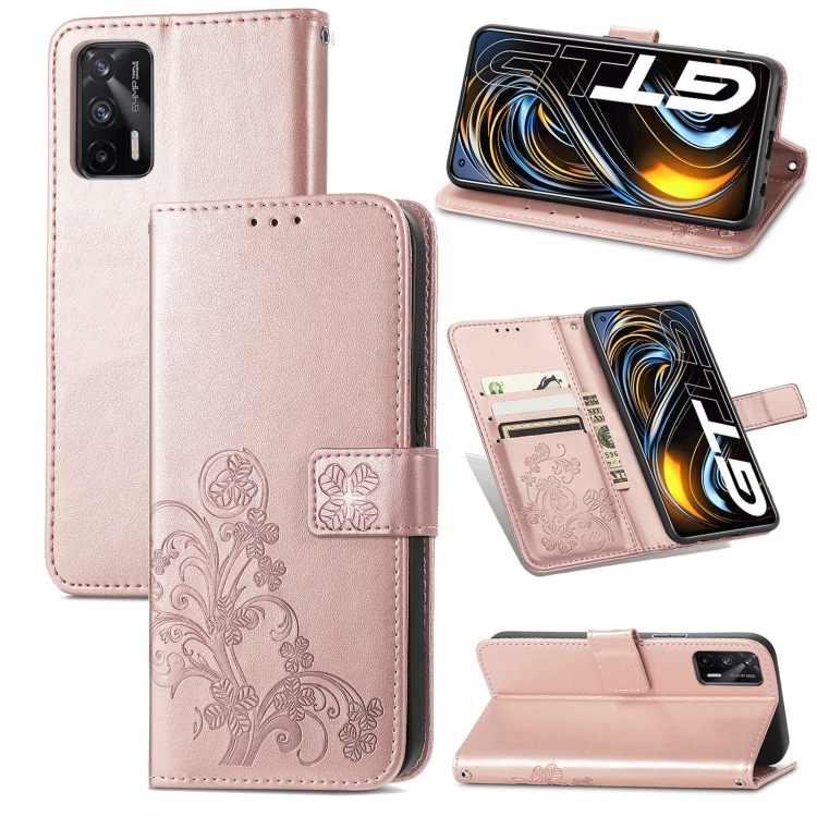 For OPPO Realme GT 5G / Q3 Pro 5G Four-leaf Clasp Embossed Buckle Mobile Phone Protection Leather Case with Lanyard & Card Slot & Wallet & Bracket Function(Rose Gold)
For OPPO Realme GT 5G / Q3 Pro 5G Four-leaf Clasp Embossed Buckle Mobile Phone Protection Leather Case with Lanyard & Card Slot & Wallet & Bracket Function(Rose Gold)