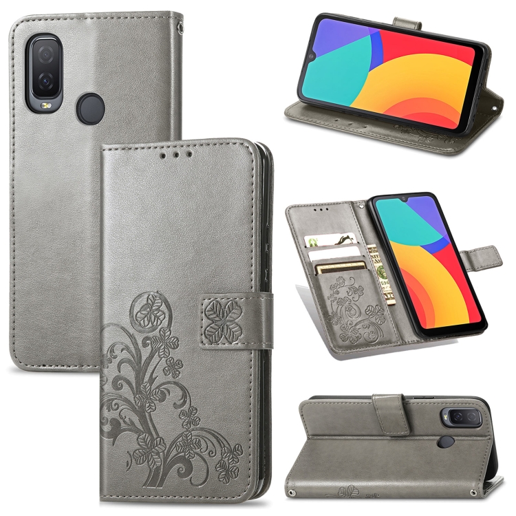 For Alcatel 1L 2021 Four-leaf Clasp Embossed Buckle Mobile Phone Protection Leather Case with Lanyard & Card Slot & Wallet & Bracket Function(Gray)
For Alcatel 1L 2021 Four-leaf Clasp Embossed Buckle Mobile Phone Protection Leather Case with Lanyard & Card Slot & Wallet & Bracket Function(Gray)