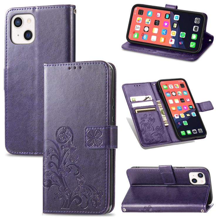 For iPhone 13 Four-leaf Clover Clasp Embossed Buckle Mobile Phone Protection Leather Case with Lanyard & Card Slot & Wallet & Bracket Function(Purple)
For iPhone 13 Four-leaf Clover Clasp Embossed Buckle Mobile Phone Protection Leather Case with Lanyard & Card Slot & Wallet & Bracket Function(Purple)