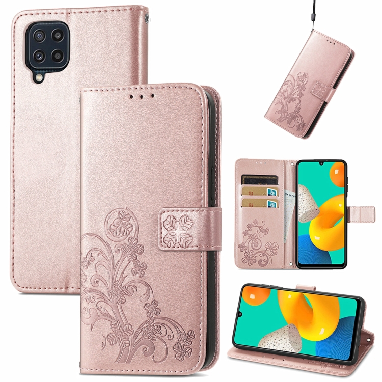 For Samsung Galaxy M32 Four-leaf Clasp Embossed Buckle Mobile Phone Protection Leather Case with Lanyard & Card Slot & Wallet & Bracket Function(Rose Gold)
For Samsung Galaxy M32 Four-leaf Clasp Embossed Buckle Mobile Phone Protection Leather Case with Lanyard & Card Slot & Wallet & Bracket Function(Rose Gold)