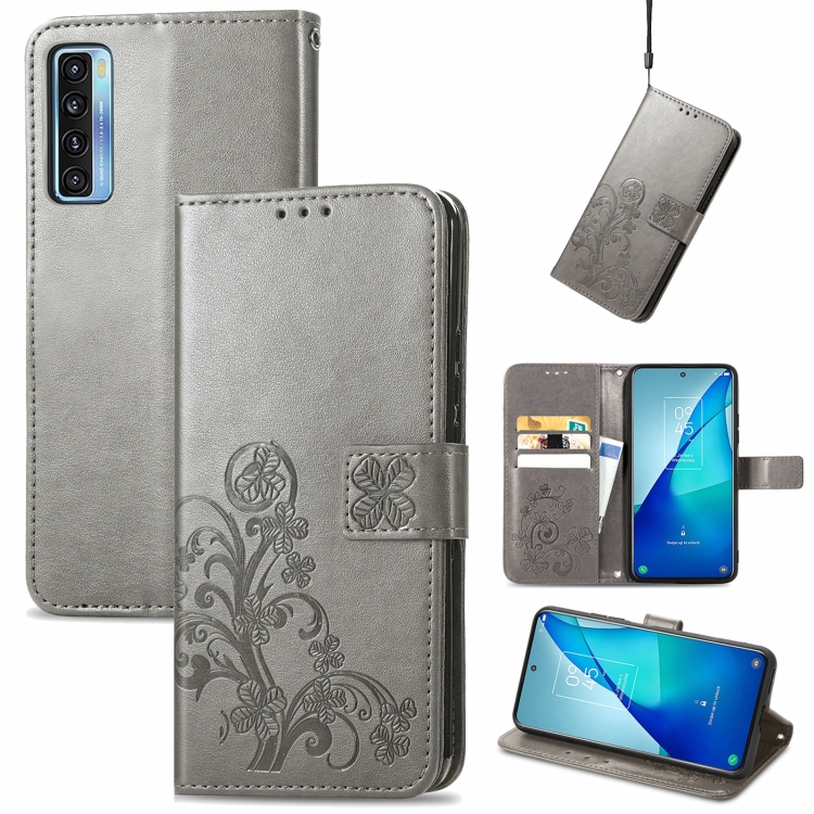 For TCL 20 S Four-leaf Clasp Embossed Buckle Mobile Phone Protection Leather Case with Lanyard & Card Slot & Wallet & Bracket Function(Gray)
For TCL 20 S Four-leaf Clasp Embossed Buckle Mobile Phone Protection Leather Case with Lanyard & Card Slot & Wallet & Bracket Function(Gray)