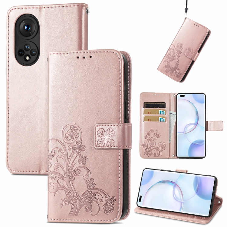For Honor 50 Pro Four-leaf Clasp Embossed Buckle Mobile Phone Protection Leather Case with Lanyard & Card Slot & Wallet & Bracket Function(Rose Gold)
For Honor 50 Pro Four-leaf Clasp Embossed Buckle Mobile Phone Protection Leather Case with Lanyard & Card Slot & Wallet & Bracket Function(Rose Gold)