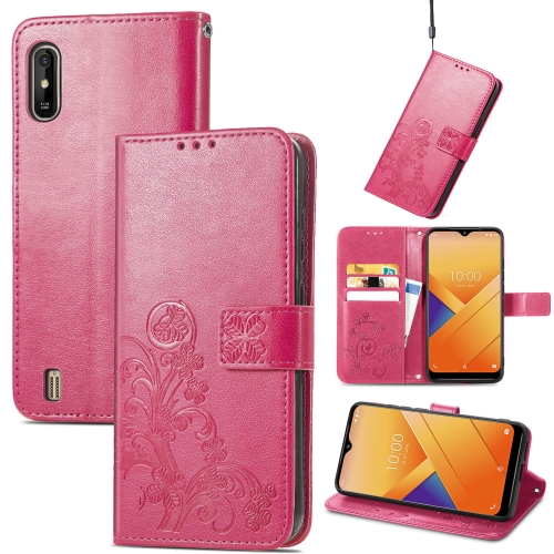 

For Wiko Y81 Four-leaf Clasp Embossed Buckle Mobile Phone Protection Leather Case with Lanyard & Card Slot & Wallet & Bracket Function(Magenta)