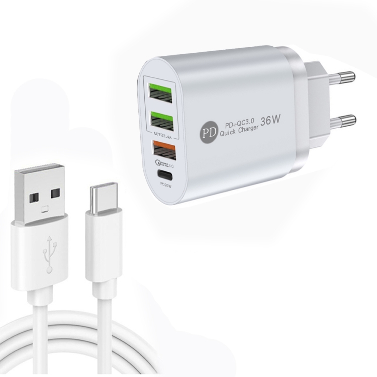 PD002 PD3.0 + QC3.0 3-Port USB Fast Charger with USB to Type-C Data Cable, EU Plug(White)
PD002 PD3.0 + QC3.0 3-Port USB Fast Charger with USB to Type-C Data Cable, EU Plug(White)