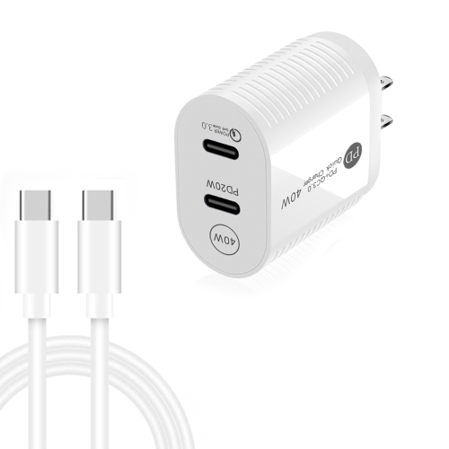40W Dual Port PD / Type-C Fast Charger with Type-C to Type-C Data Cable, US Plug(White)
40W Dual Port PD / Type-C Fast Charger with Type-C to Type-C Data Cable, US Plug(White)