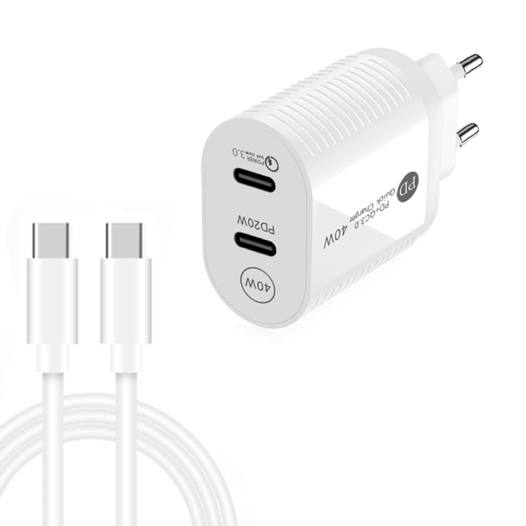 40W Dual Port PD / Type-C Fast Charger with Type-C to Type-C Data Cable, EU Plug(White)
40W Dual Port PD / Type-C Fast Charger with Type-C to Type-C Data Cable, EU Plug(White)
